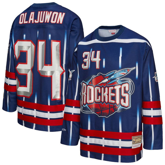 Hakeem Olajuwon Houston Rockets Mitchell & Ness Unisex Maxxed Out Fashion Hockey Jersey - Navy