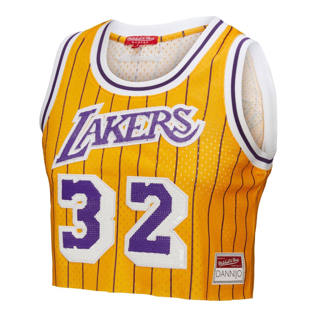 Magic Johnson Los Angeles Lakers Mitchell & Ness x DANNIJO Women's Fashion Cropped Basketball Jersey - Yellow