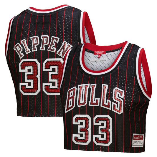 Scottie Pippen Chicago Bulls Mitchell & Ness x DANNIJO Women's Fashion Cropped Basketball Jersey - Black