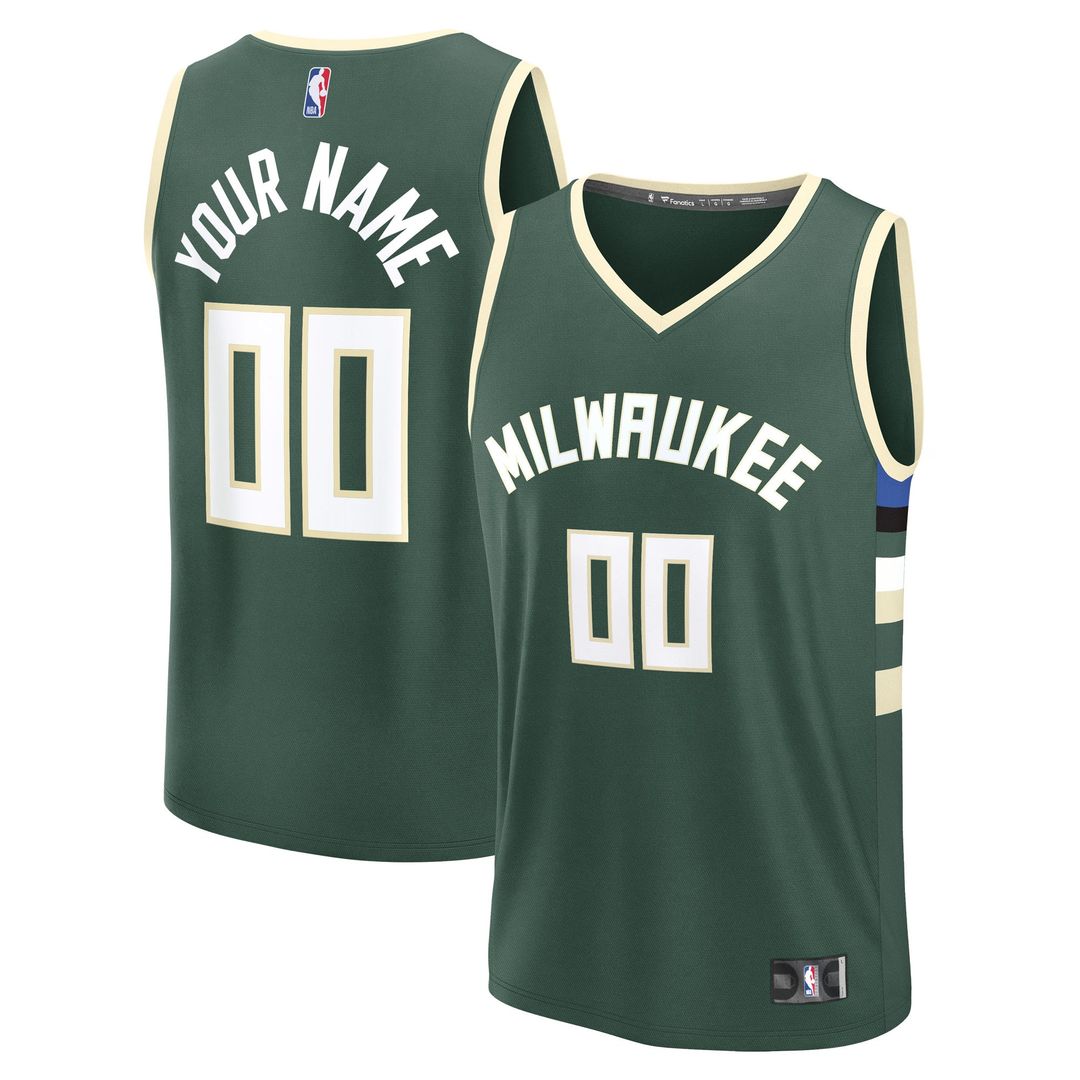 Milwaukee Bucks Fanatics Youth Fast Break Custom Replica Jersey - Green - Icon Edition