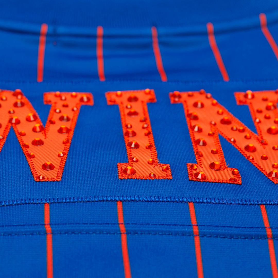 Patrick Ewing New York Knicks Mitchell & Ness x DANNIJO Women's Name & Number Cropped Football Jersey - Blue
