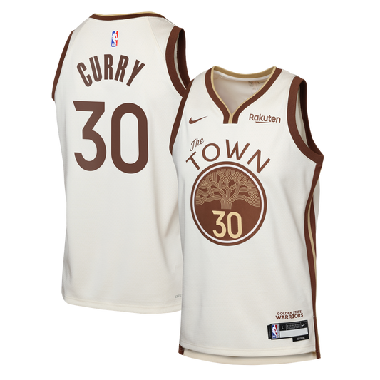 Stephen Curry Golden State Warriors Nike Youth Swingman Finished Badge Player Jersey - City Edition - Tan