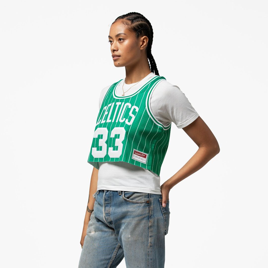 Larry Bird Boston Celtics Mitchell & Ness x DANNIJO Women's Fashion Cropped Basketball Jersey - Kelly Green