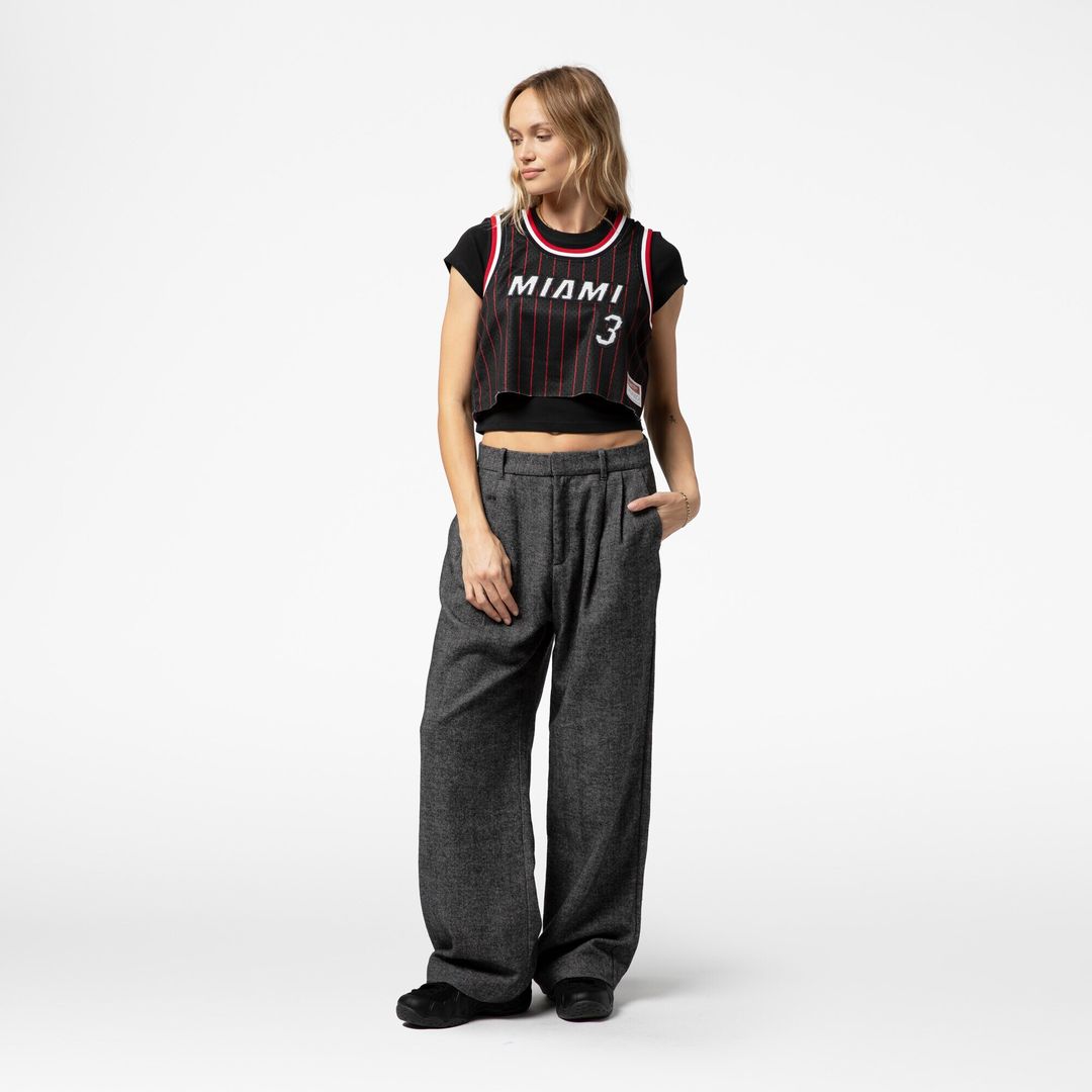 Dwyane Wade Miami Heat Mitchell & Ness x DANNIJO Women's Fashion Cropped Basketball Jersey - Black