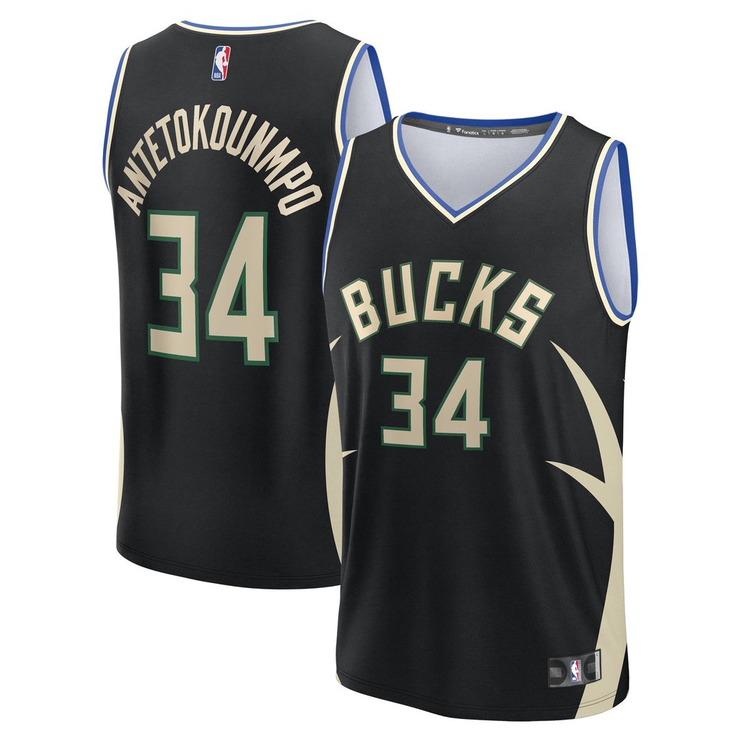 Giannis Antetokounmpo Milwaukee Bucks Fanatics Youth Fast Break Player Replica Jersey - Statement Edition - Black