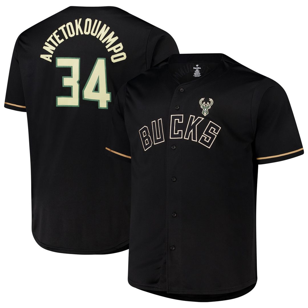 Giannis Antetokounmpo Milwaukee Bucks Profile Big & Tall Name & Number Button - Up Jersey - Black
