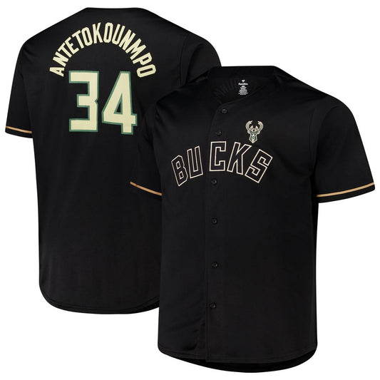 Giannis Antetokounmpo Milwaukee Bucks Profile Big & Tall Name & Number Button - Up Jersey - Black