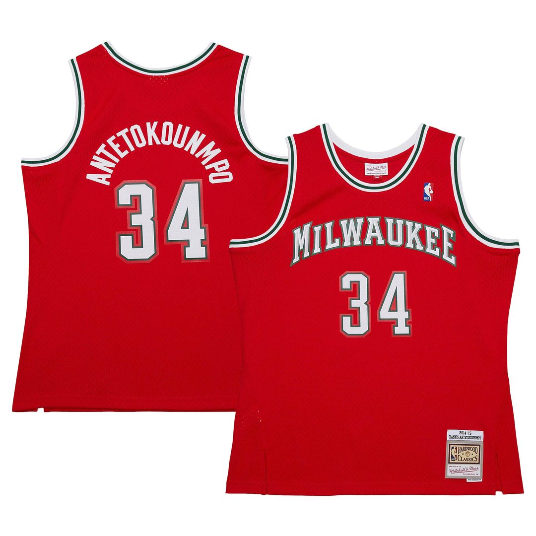 Giannis Antetokounmpo Milwaukee Bucks Mitchell & Ness 2013/14 Hardwood Classics Swingman Jersey - Hunter Green