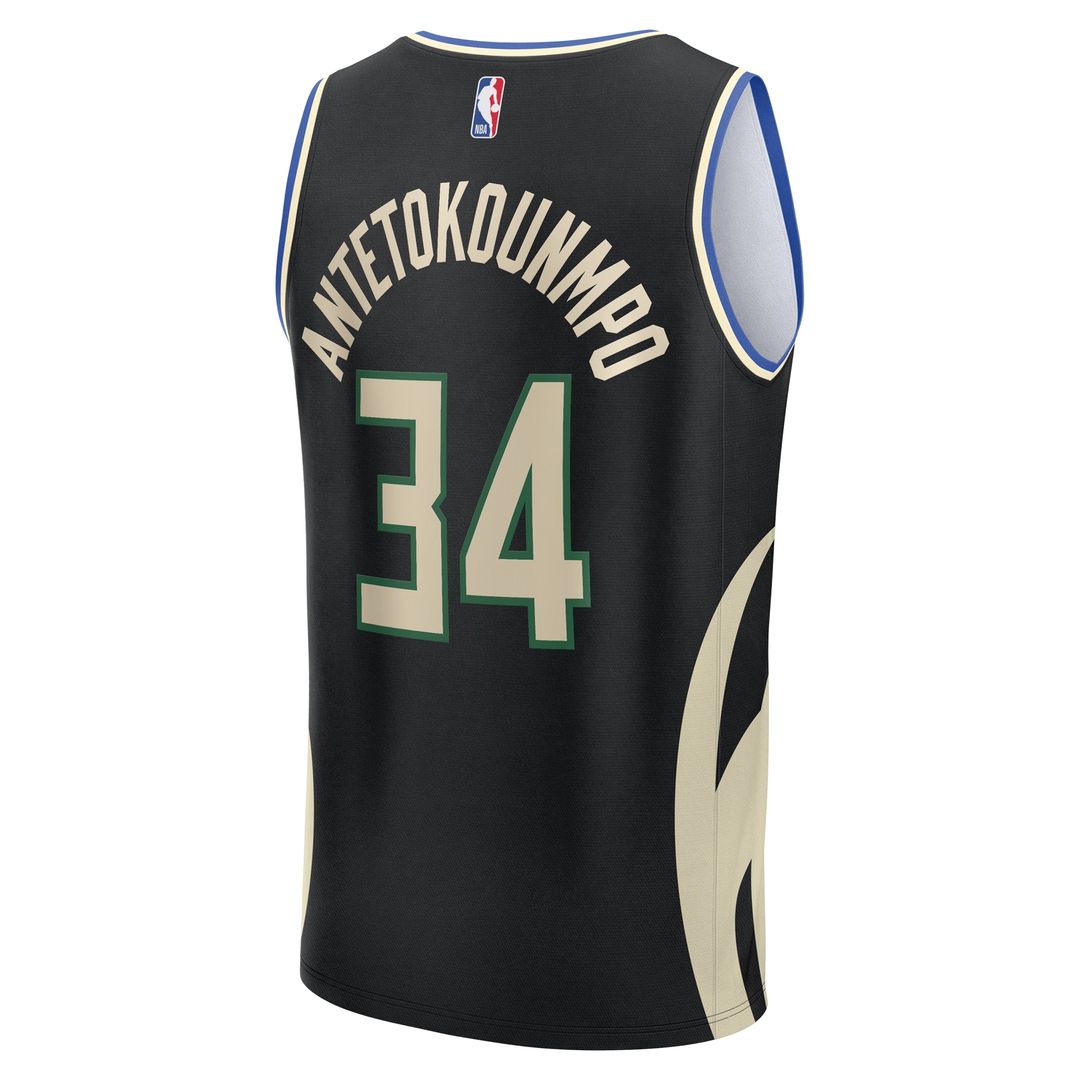 Giannis Antetokounmpo Milwaukee Bucks Fanatics Youth Fast Break Player Replica Jersey - Statement Edition - Black