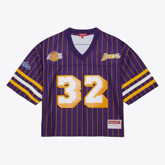 Magic Johnson Los Angeles Lakers Mitchell & Ness x DANNIJO Women's Cropped Football Fashion Jersey - Purple