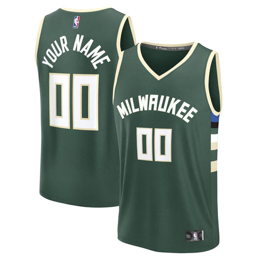Milwaukee Bucks Fanatics Youth Fast Break Custom Replica Jersey - Green - Icon Edition