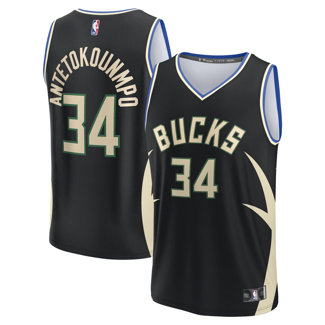 Giannis Antetokounmpo Milwaukee Bucks Fanatics Youth Fast Break Player Replica Jersey - Statement Edition - Black