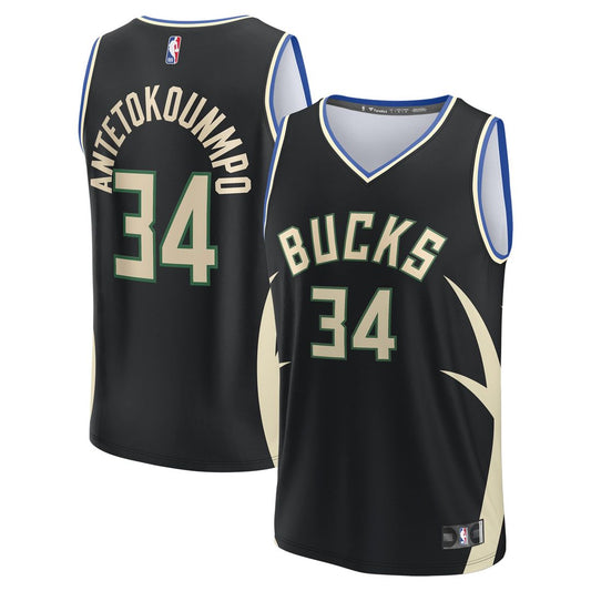 Giannis Antetokounmpo Milwaukee Bucks Fanatics Youth Fast Break Player Replica Jersey - Statement Edition - Black