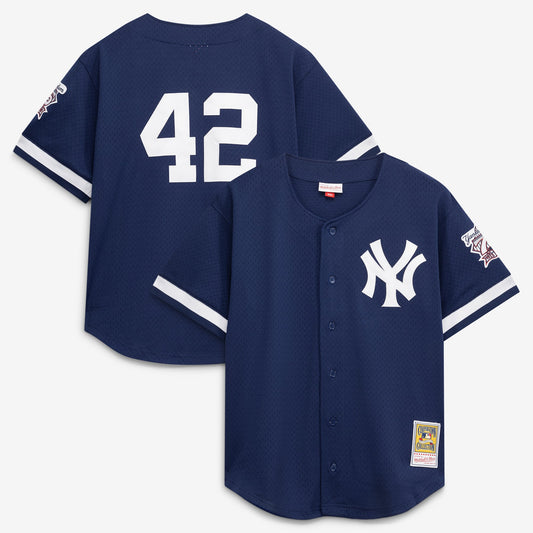 Men's New York Yankees Mariano Rivera Mitchell & Ness Navy Cooperstown Collection Mesh Batting Practice Button-Up Jersey