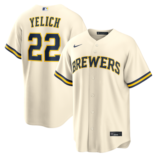 Men's Milwaukee Brewers Christian Yelich Nike Cream Home Replica Jersey