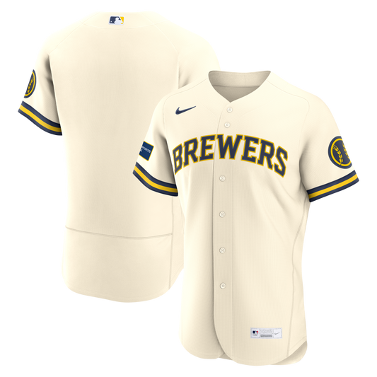 Men's Milwaukee Brewers Nike Cream Home Sponsor Patch Authentic Jersey