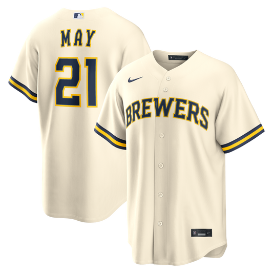 Men's Milwaukee Brewers Dustin May Nike Cream Home Replica Jersey