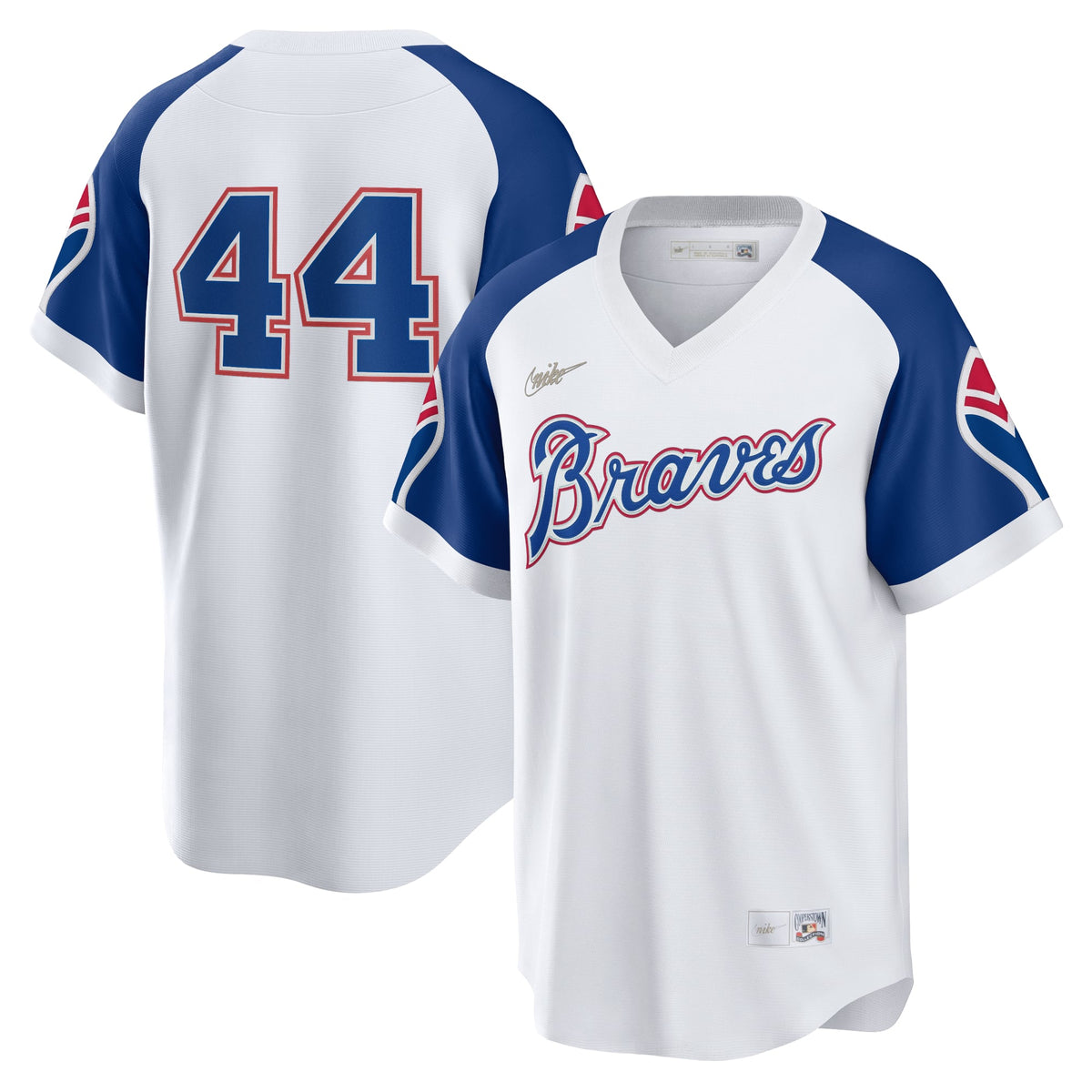 Men's Atlanta Braves Hank Aaron Nike White Home Cooperstown Collection Player Jersey - 2