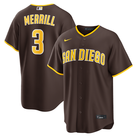 Men's San Diego Padres Jackson Merrill Nike Brown Road Replica Jersey