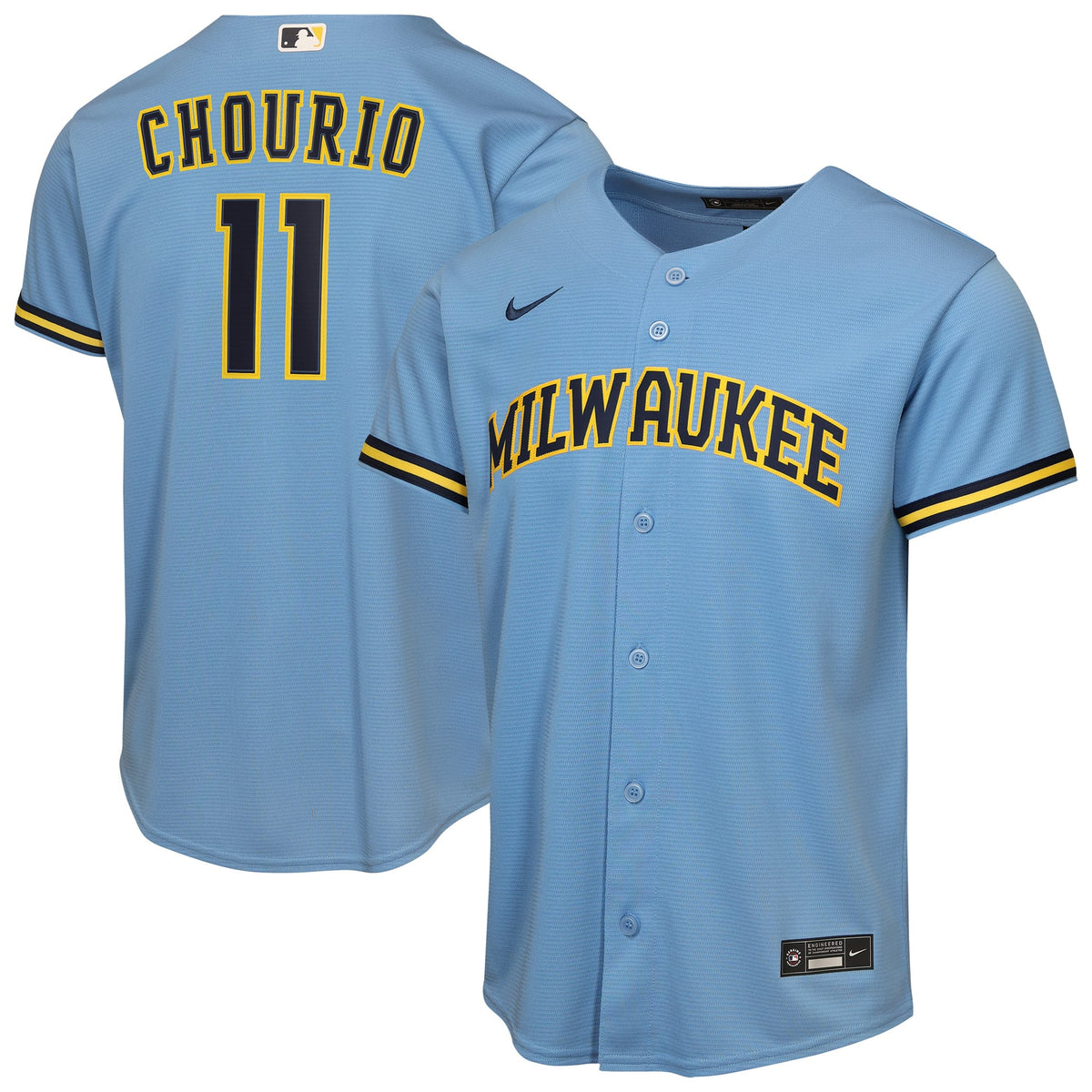 Youth Milwaukee Brewers Jackson Chourio Nike Light Blue Road Replica Jersey - 2